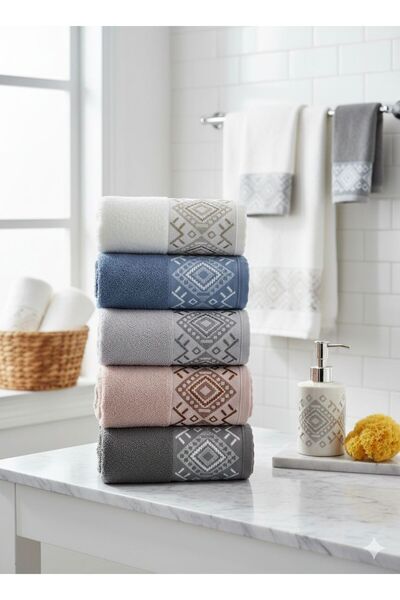 ARVESA مجموعة مناشف الجاكار ذات النقوش العرقية الفاخرة - عبوة من 5 قطع