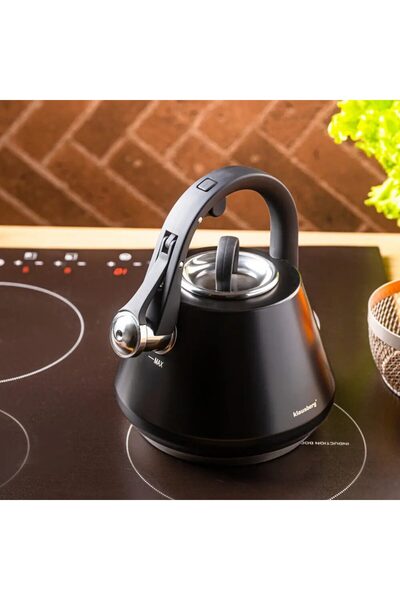 Klausberg Matte black kettle, steel kettle with whistle, 2.5 L,