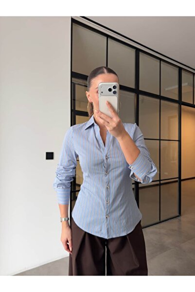 BB Bensu Buyruk SLİM FİT BASİC ÇİZGİLİ GÖMLEK