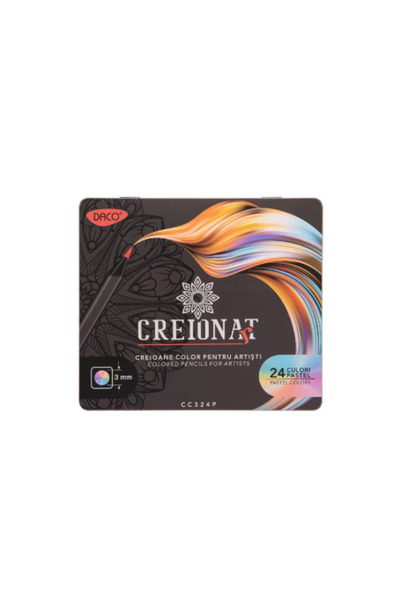daço Set de 24 creioane colorate, cutie metalică, pastel