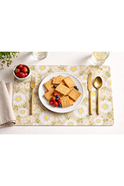 Rona Home مفارش طاولة بيتيبور بنقشة زهرة الأقحوان - مجموعة من 6 قطع |   سجادة...