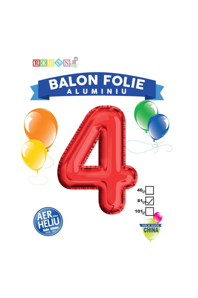 Robentoys Balon, Folie Aluminiu, Rosu, Cifra 4, 81 Cm