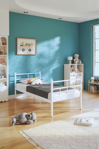 FANO Koza Metal Karyola Beyaz Tek Kişilik Ferforje Yatak 90x190, 90x200 Genç ...