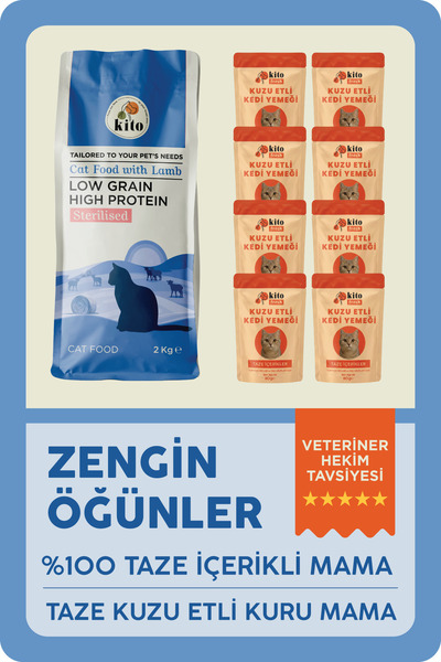 kito Kuzu Etli Kısır Kedi Maması 2 Kg + 8 Adet Fresh Kuzu Etli %100 Taze İçer...
