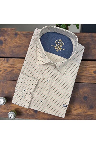 GÖMLEK GALERİSİ Men's Long Sleeve Shirt with Slim Fit Digital Printing Pattern