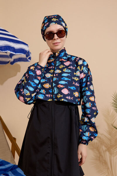 GAVLİA Women's Hijab Swimsuit 4-Piece Set Full Coverage Zippered..