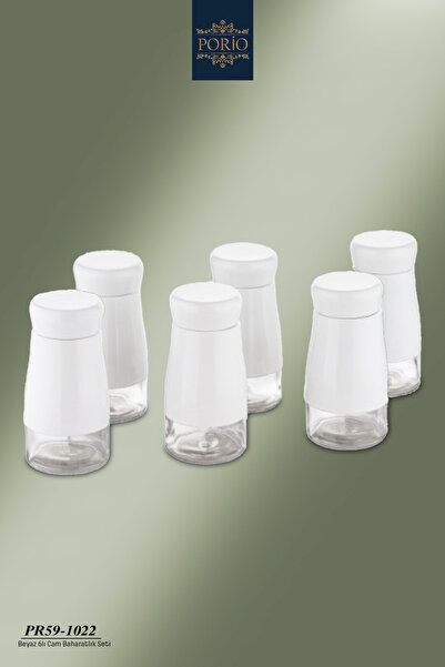 Porio طقم علب توابل معدنية بيضاء بغطاء زجاجي مكون من 6 قطع PR59-1022
