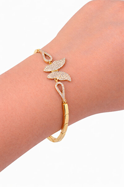 femline Shiny Stone Butterfly Figured Gold Color Women's Bracelet