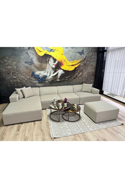 Erduran Mobilya Monza 4 modül artı puf zero 03 leke tutmaz kumaş köşe koltuk ...