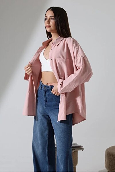 Corradeo Giyim Women's Powder Oversized Poplin Shirt