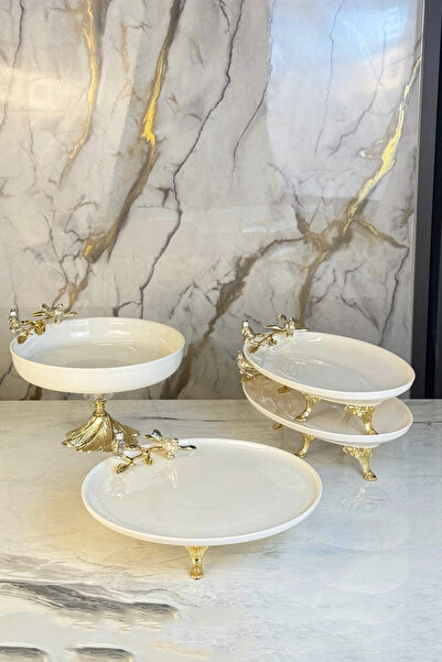 MAY HOME 4-Piece Porcelain Bird-Detailed Luxury Set with Footed Plates & Bowl...
