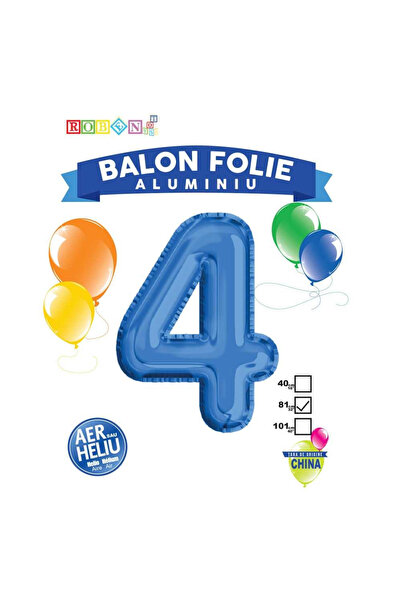 Robentoys Balon, Folie Aluminiu, Albastru, Cifra 4, 81 Cm