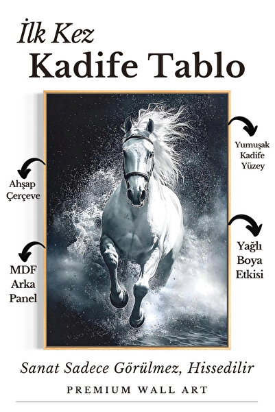 ARTAN GALLERY İtalyan Kadife Beyaz At Duvar Tablosu | Yağlı Boya Görünümlü | ...