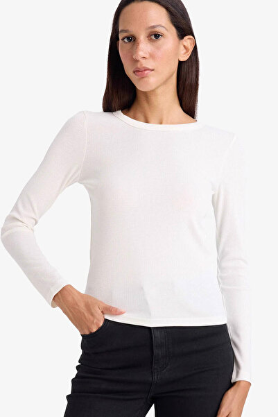 DeFacto Slim Fit Basic Ecru Women's Long Sleeve T-Shirt E5767Ax/Er105