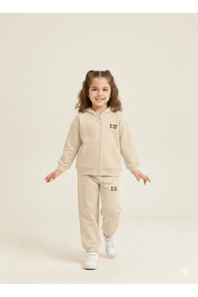 Oliven The Kid 2-6 Years Hooded Tracksuit Set Beige