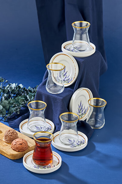 ers erbaşlar Lavender Floral Gold Decorated 12 Piece Tea Set for 6 People, Te...