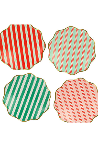 Meri Meri - Çizgili Varaklı Tabaklar - L - 8 Adet