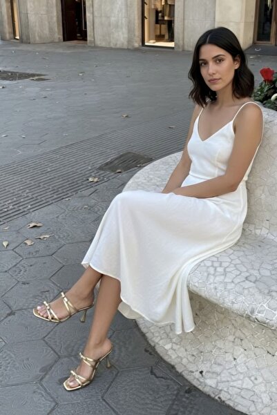 VARENZA WOMAN SHOES kadın gold çift fiyonklu topuklu terlik ve sandalet