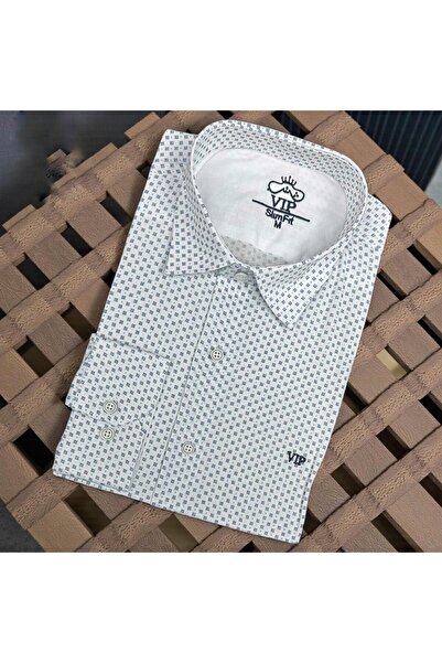 GÖMLEK GALERİSİ Men's Long Sleeve Shirt with Slim Fit Digital Printing Pattern