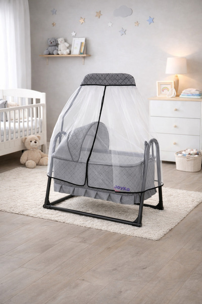 Joyko Baby Kapitone Keten Tüllü Anne Yanı Sallanır Portatif Sepet Beşik
