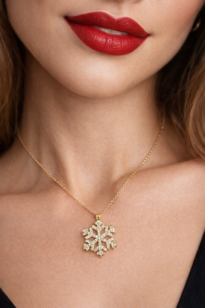 Home Stainless Steel Snowflake Pendant |   Gold Color |   Zircon Stone, Tarni...