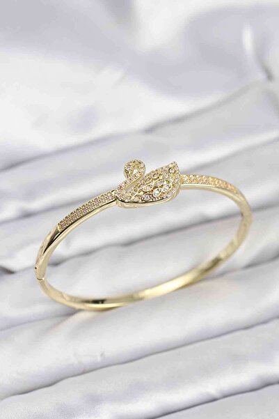 callerrons accessories Brass Gold Color Zircon Stone Swan Model Women's Cuff ...