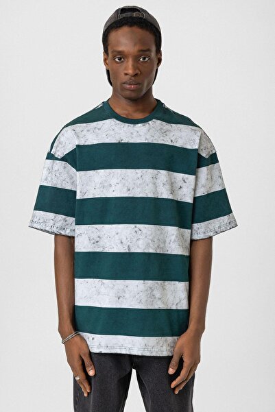 VAMOSCLO Washable Striped Oversized T-Shirt Mint - White