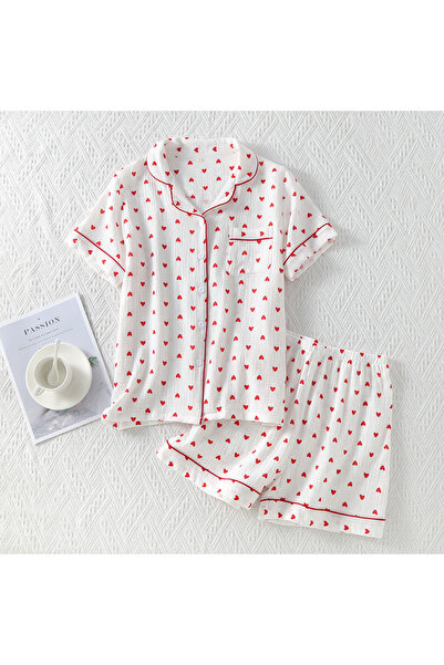 delis Women's two-piece pajamas "Sleepy Hearts", PJ023, White - Red