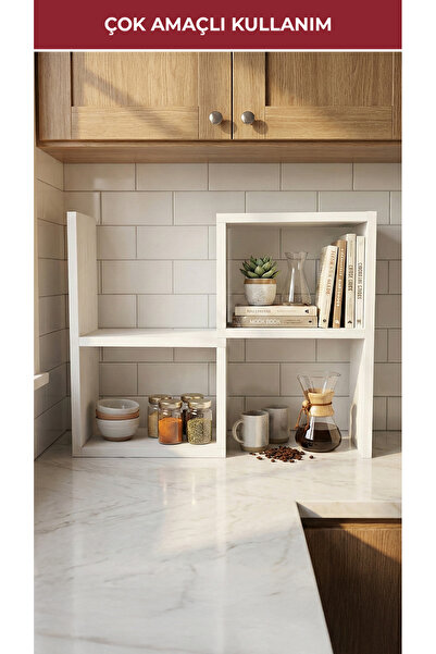 Pikas Kehribar Tezgahüstü Ayarlanabilir Çok Amaçlı Raf, Baharatlık Beyaz