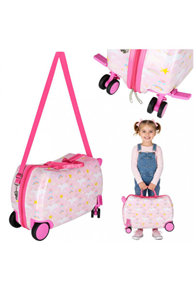 Ikonka Troller de voiaj pentru copii Pink Unicorn, inchidere cu fermoar in do...