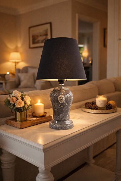 ferayhome Abajur Aydınlatma Aslanlı Şah Gri Mermer Siyah Şapka GÜMÜŞ - Feray ...