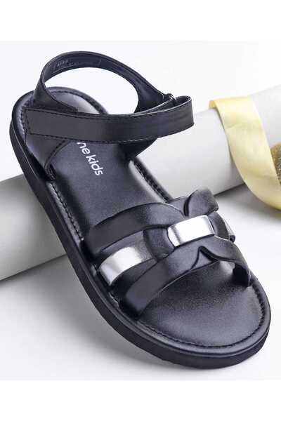 Pine kids Velcro Closure Sandals with Multi-Strap Design - Black