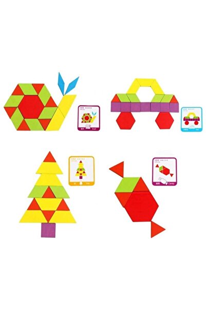 Scribant Wooden Tangram game, 155 geometric pieces, 24 squares