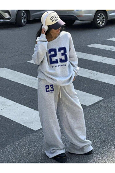 Machetta Women's 23 Printed Boat Neck Sweatshirt Sweatpants Double Bottom Top...