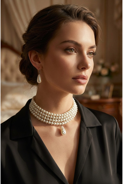 Happyline İncili Tasma Kolye, Choker Kolye,Tasarım Kolye, Şık Kolye, Kolye Se...