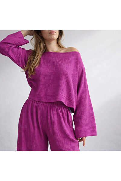 Su Koleksiyon طقم بلوزة وبنطلون من قماش الموسلين / سول ميولين