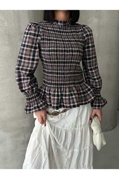 AYKA WEAR Kadın Gipeli ekose bluz