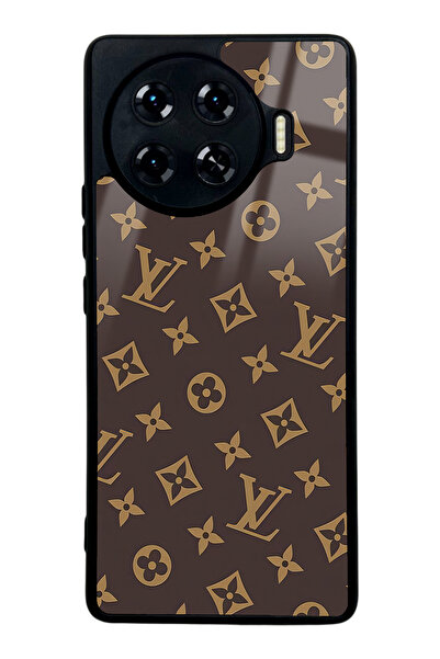 Spoyi Tecno Spark 20 Pro Plus Kahverengi LV Tasarımlı Glossy Telefon Kılıfı