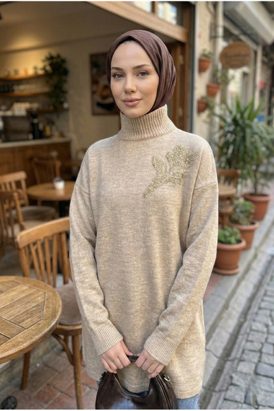 azragül giyim Boğazlı Tesettür Triko Tunik