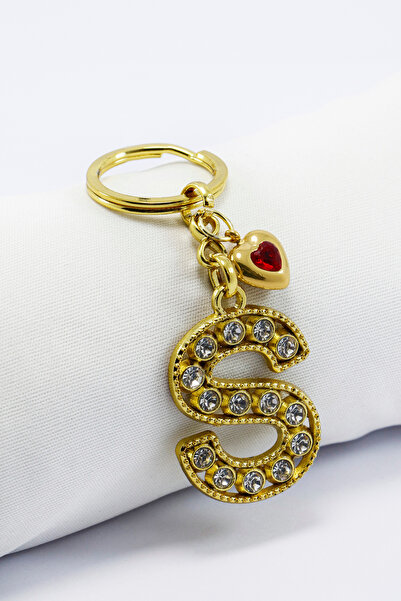 biuti Breloc cu litera S din metal, cu inimă roșie strălucitoare și piatră de...