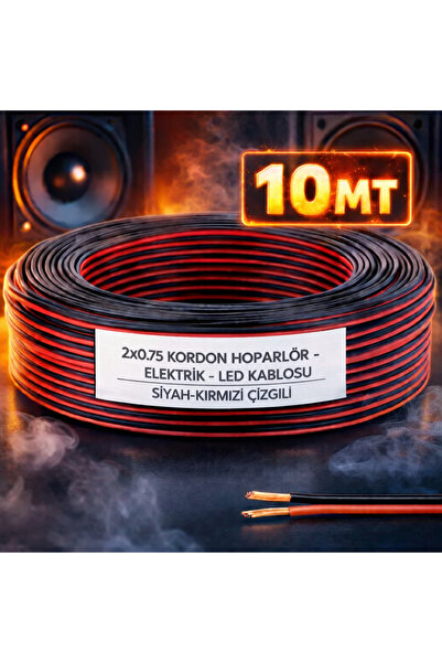 Poke 10 Metre 2x0.75mm Siyah Kırmızı Çizgili Elektrik Ses Hoparlör Kablosu