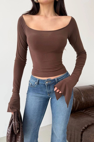 Eka Women's Coffee Color Back-Tie Spanish Sleeve Blouse 1041-2772