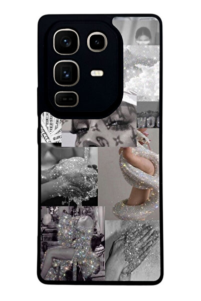 Spoyi İnfinix Note 50 Pro Silver Sticker Tasarımlı Glossy Telefon Kılıfı