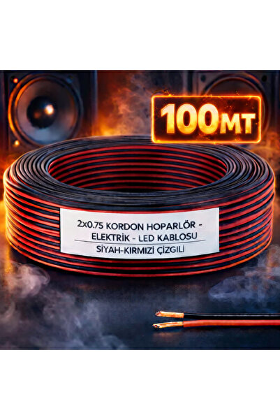 Poke 100 Metre 2x0.75mm Siyah Kırmızı Çizgili Elektrik Ses Hoparlör Kablosu
