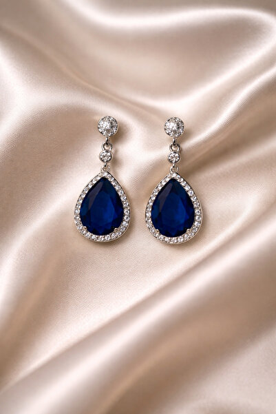 Feya Atelier Zirkon Taşlı Lacivert Çelik Küpe