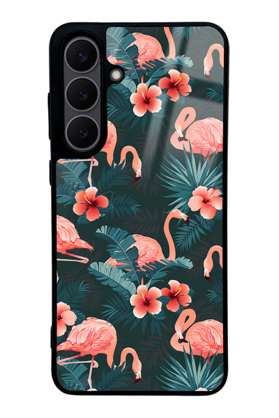 Spoyi غطاء هاتف سامسونج S25 Fe بتصميم أوراق الفلامنغو اللامع