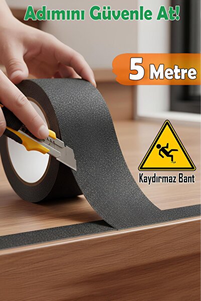 GLASWEN Merdiven Zemin Kaydırmaz Bant Yapışkanlı 5 CM X 5 METRE Kaymaz Band S...