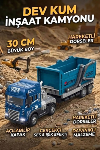 craftivio 30 Cm Metal Kafa Sesli Işıklı İnşaat Kamyonu Oyuncak Tır - Hareketl...