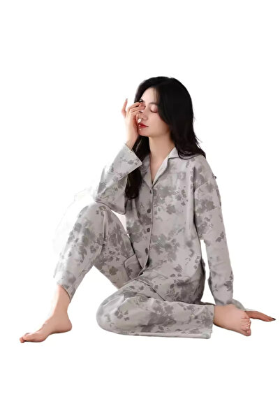 delis Women's "Warm Love" two-piece pajamas, PJ037, Gray