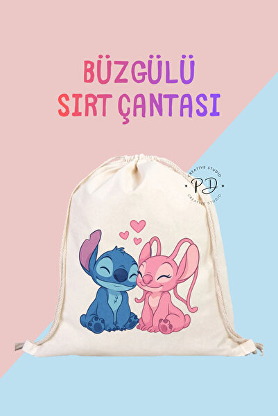 ÇANTA Cute Characters Stich Angel Drawstring Linen Backpack